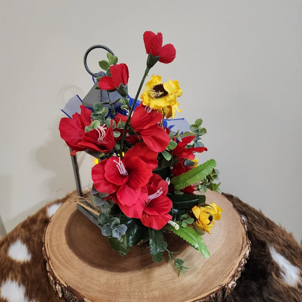 Rustic Floral Flickering Lantern